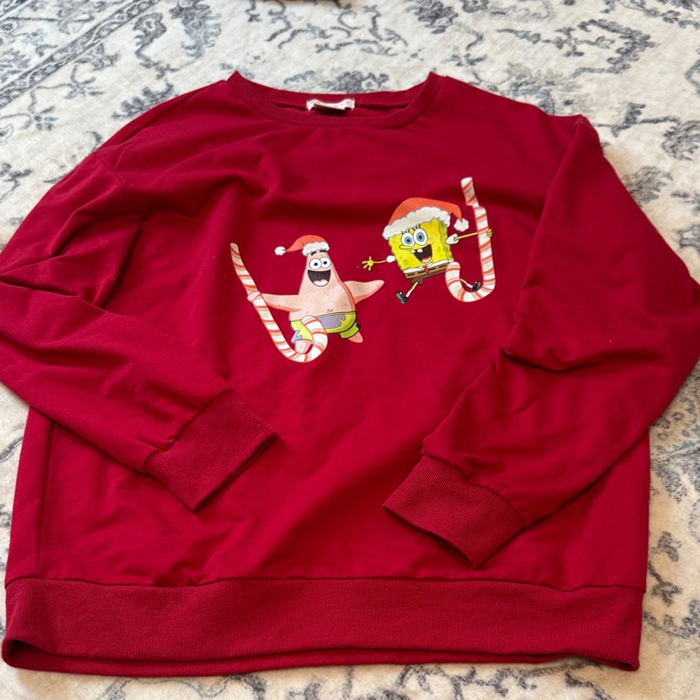 Red Holiday Sweater with Spongebob Characters